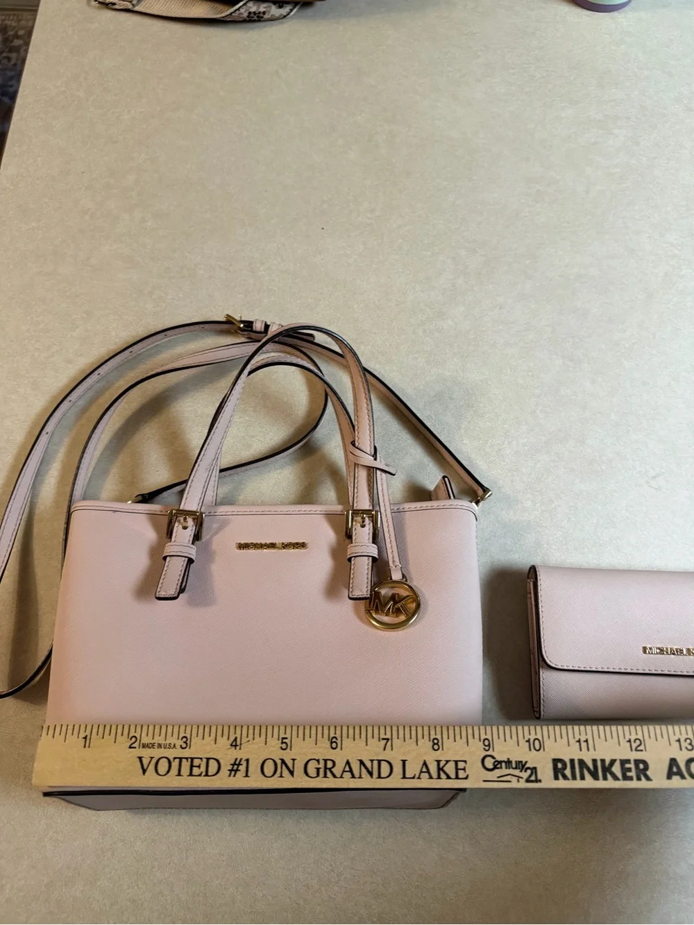 Michael Kors Pink Saffiano Crossbody Tote with Matching Wallet
